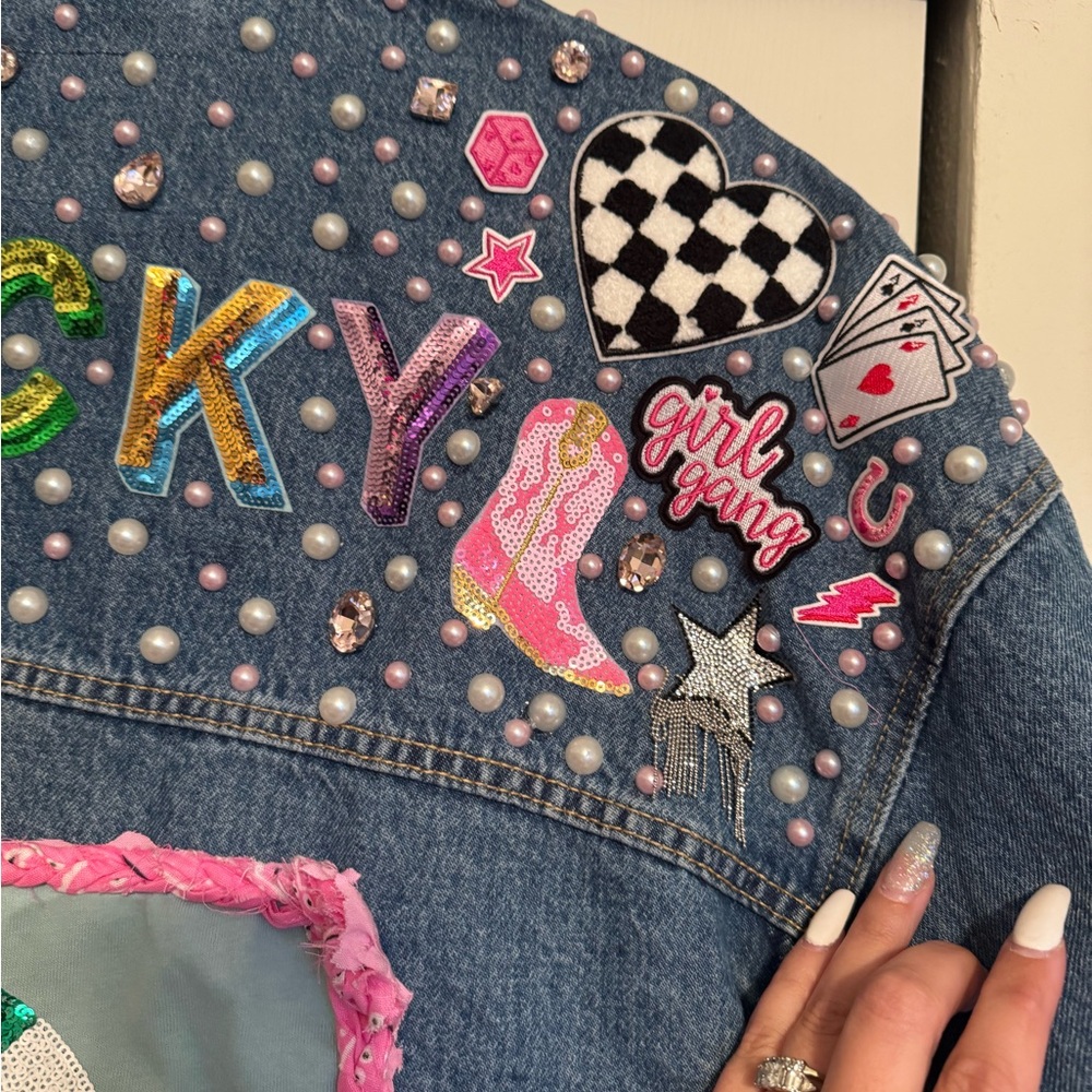 Handmade Personalized Levi Jean Jacket- Lets Go Girls Jean Jacket - Picture 6 of 9